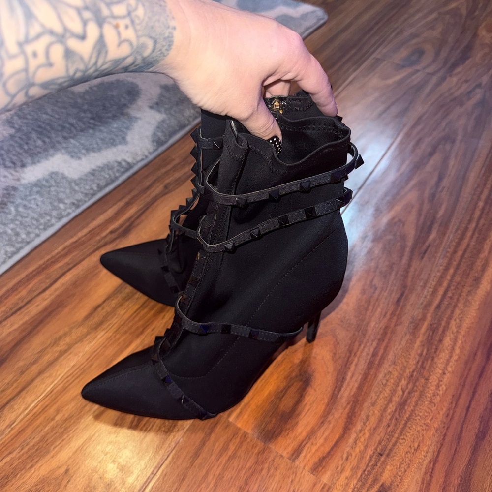 Fashion Nova Black Heeled Boots with Lace Detail